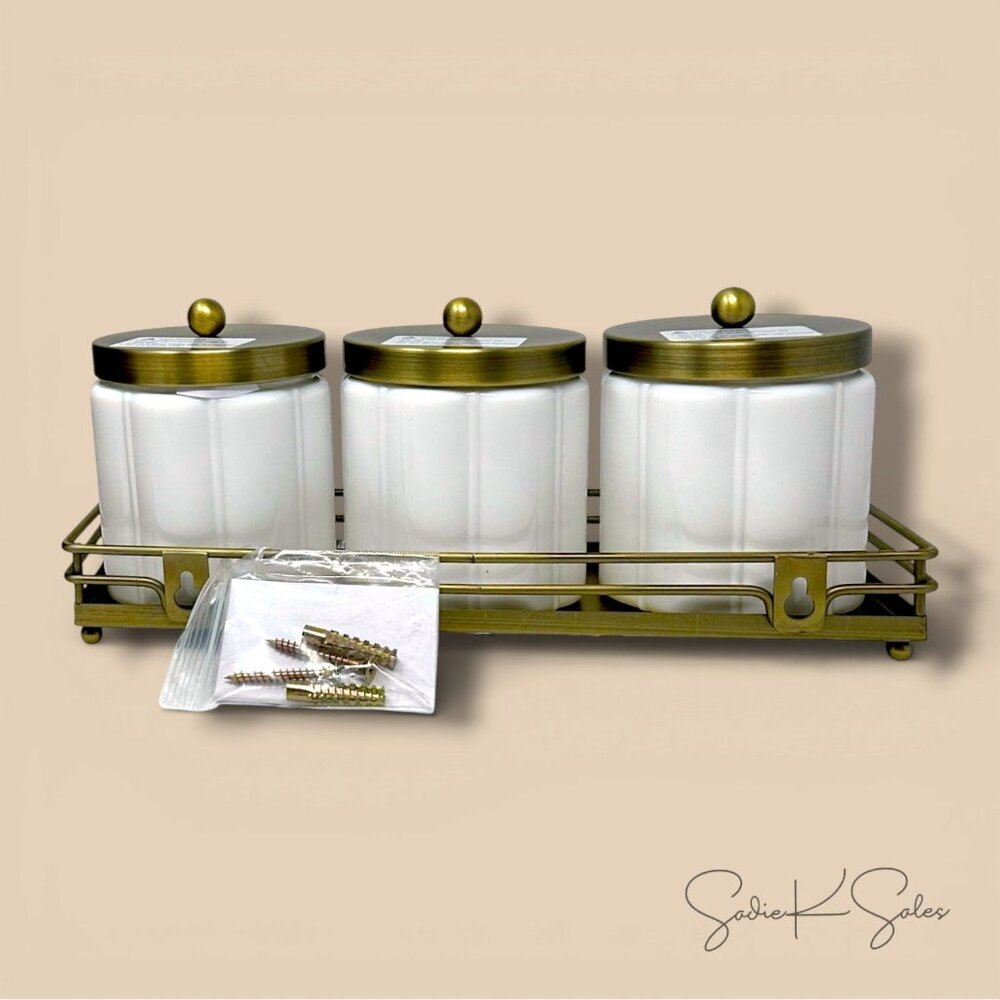 Milk Glass Bath Canister Set White Brass, Wall‎ Mount - Hearth & Hand Magnolia - Picture 7 of 8